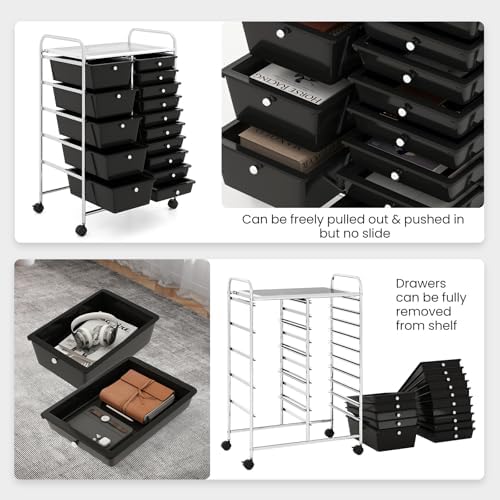 Giantex 15 Drawer Rolling Storage Cart Tools Scrapbook Paper Office School Organizer, Black - Image 6