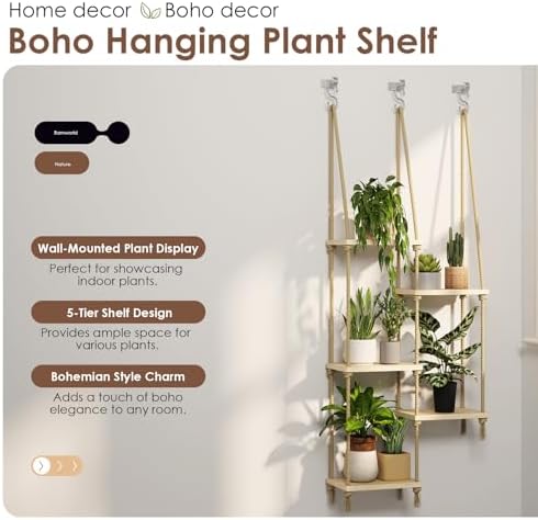Bamworld Hanging Shelves Plant Hanger Indoor Window Plant Shelves - Image 5
