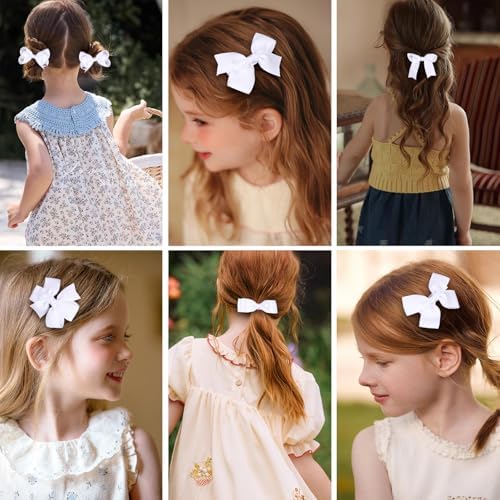 3-inch White Grosgrain Ribbon Hair Bows for Girls,12 pcs Handmade Alligator Clip Barrettes for Toddlers Kids Teens Babies,Her Everyday Hair Accessories,Secure Non-Slip Styling in Pairs - Image 3