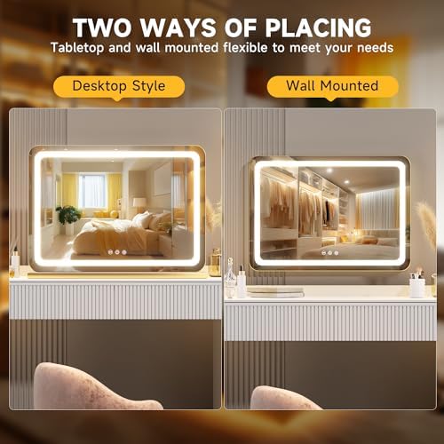 Hasipu Vanity Mirror with Lights, 39.4" x 30" LED Makeup Mirror, Lighted Makeup Mirror with Dimmable 3 Modes, Touch Screen Control Vanity Mirror Round Gold - Image 6