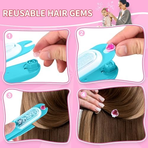 kidzkube Hair Gem Stamper Kit, Bling Hair Jewels for Girls Toys, Hair Styling Tool with Reusable Shining Diamonds, Birthday Gifts Toys for Girls Ages 3 4 5 6 8-12 - Image 3
