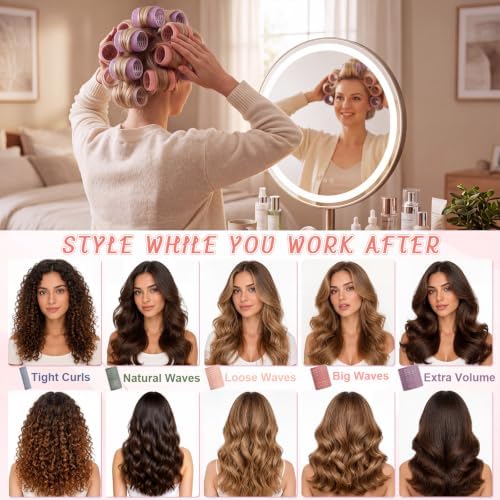 42 Pcs Hair Roller Women Blowout Look Long Hair, 5 Size, Morandi - Image 6
