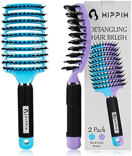 HIPPIH Boar Bristle Hair Brush Set of 2, Detangling Smoothing for Wet & Dry by HIPPIH