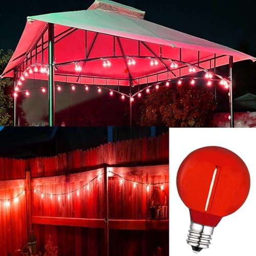 G40 Red LED Bulb 1W Replacement Light Bulbs Shatterproof Waterproof LED Outdoor String Lights Decorative Night Light E12/C7 Candelabra Base for Wedding Patio Garden Yard,15 Pack(Red) - Image 6
