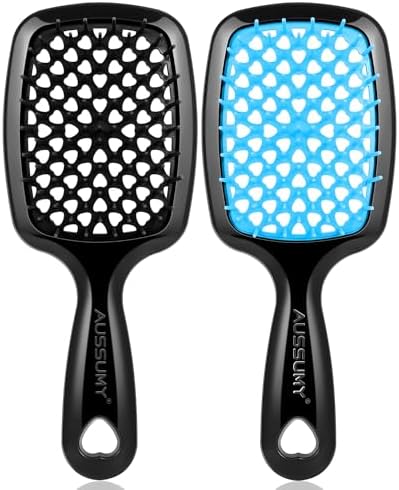 Vented Detangling Hair Brush - 2 Pack Detangler Hairbrush with Soft Bristles for Effortless Tangle Free - Ideal for Wet Dry or Damaged Hair for Women Men Kids by Aussumy