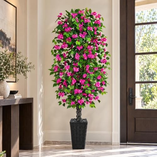 Artificial Bougainvillea Tree 7FT, Fake Tree with Flowers Black Planter - Image 6