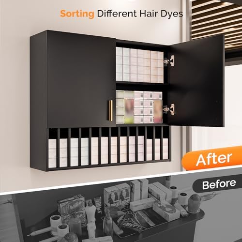 Salon Staion Hair Color Bar Organizers, Hair Color Rack, Barber Station Cabinet with Drawers & Adjustable Shelves, Wall Mounted Tube Storage Station for Salon Display, Black - Image 5