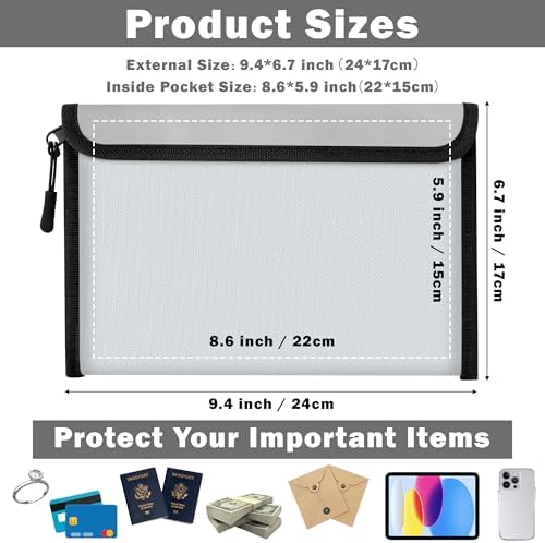 Fireproof Waterproof Document Bag - 4200°F Water Resistant Fire Proof Money Bag, 4 Layers of Heat Insulated Storage with Zipper, 9.4" x 6.7" Portable Files Safe Pouch for Cash Passport (Grey) - Image 2