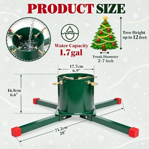 Christmas Tree Stand for Live Trees, 6 to 12 ft, Sturdy Green Christmas Tree Holder, Adiustable Design, Easy to Assemble, No Tools Required (Green2026) - Image 3