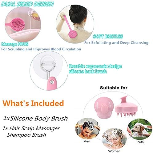 Silicone Body Scrubber & Scalp Massager, Long Handle Shower Brush, Exfoliating Scrubber for Men, Women & Kids - Image 2