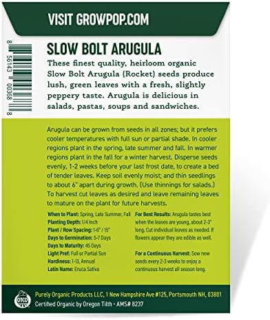 Organic Arugula Seeds (Slow Bolt) - Approx 400 Seeds - USDA Organic, Non-GMO, Open Pollinated, Heirloom, USA Origin (Pack of 2) - Image 4