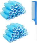 24PCS Self Grip Heatless Roller Set for Pro Salon Hairdressing and DIY Hairstyling - Medium Short Hair Curlers with Rat Tail Comb (0.8in, Light Blue) by MOODKEYbrand