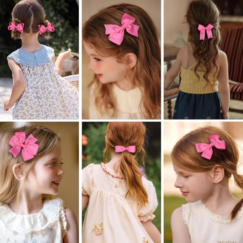 Everyday Hair Bows for Girls,12Pcs 3-Inch Hot Pink Boutique Grosgrain Ribbon Bow Alligator Clips Barrettes Valentines Dress Accessory Gift for Toddlers Teens Girls Kids Women - Image 4