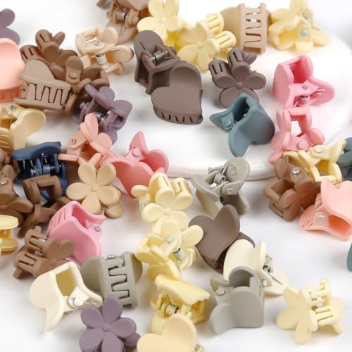 100Pcs Colorful Mini Flower Hair Clips Set, TEBIEKOY Small Hair Clips Mini Heart Hair Claw Clip Cute Jaw Clips Hair Pins Hair Barrettes Tiny Flower Hair Accessories for Women - Image 4