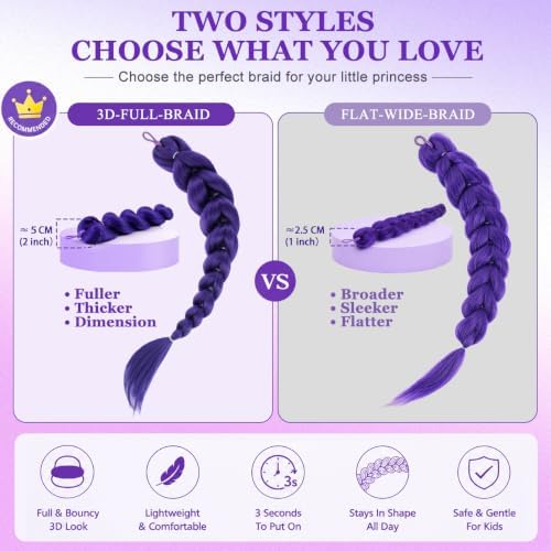 Getgal 24inch Purple Braids Ponytail Hair Extensions for Kids Costume - Image 5