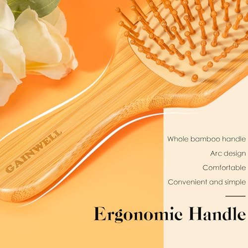 GAINWELL Bamboo Hair Brush for Hair Growth, Natural Bamboo Bristles Detangling Square Wooden Paddle Hairbrush for Massaging Scalp, for Women Men and Kids, for All Hair Types, with Ergonomic Handle - Image 4
