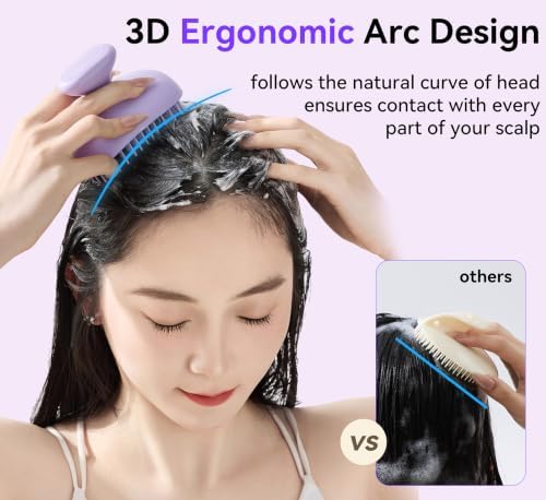 Shampoo Brush Scalp Massager, Scrubber Exfoliator for Dandruff, Purple - Image 2