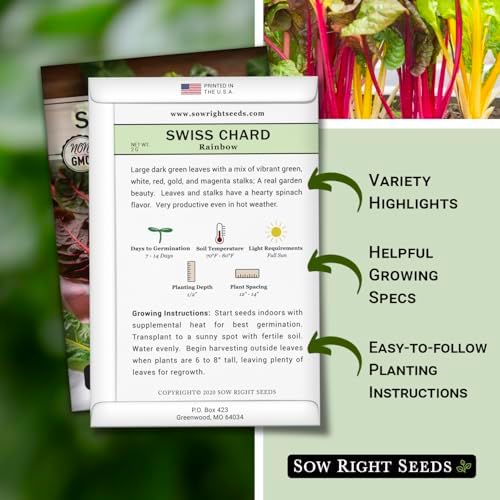 Sow Right Seeds - Rainbow Swiss Chard Seed for Planting a Home Garden 3pk - Image 2