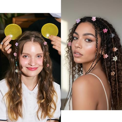 100Pcs Colorful Mini Flower Hair Clips Set, TEBIEKOY Small Hair Clips Mini Mouse Ear Hair Claw Clip Cute Jaw Clips Hair Pins Hair Barrettes Tiny Flower Hair Accessories for Women (Neutral) - Image 4