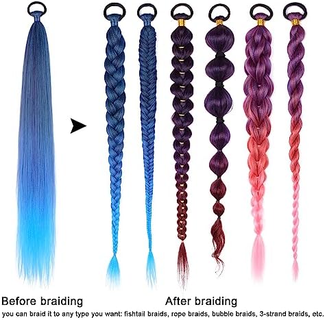 LyoRuSi Blue Gradient Braid Ponytail Extension 26'' Braid Hair Extensions - Image 4