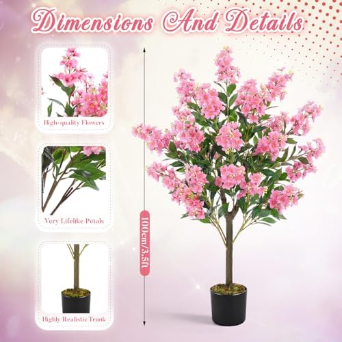 Thiccywoov 1 Pack 3.3 ft Artificial Pink Crape Myrtle Tree Plant - Image 2