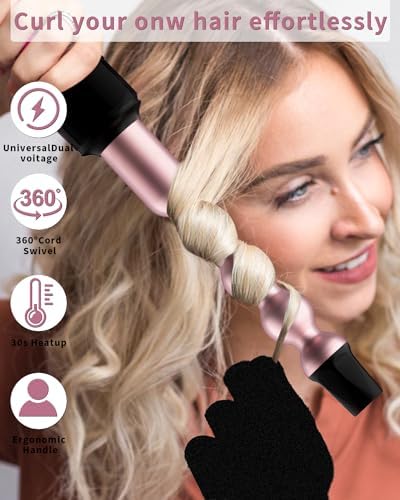 6 in 1 Curling Iron, Curling Wand Set with 3 Barrel Hair Crimper and 5 Interchangeable Ceramic Hair Curler (0.35"-1.25”), Instant Heat Up 2 Temp Wand Curler, Include Heat Protective Glove & 2 Clips - Image 6