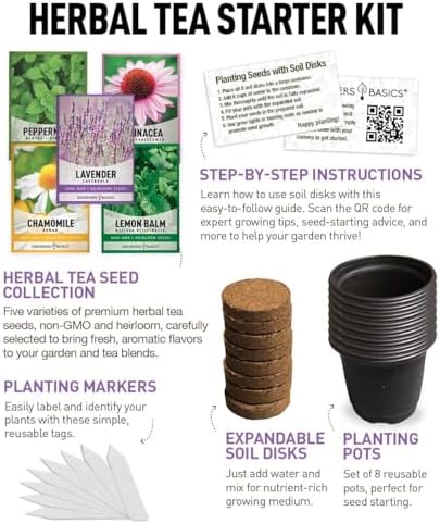 Tea Growing Kit - Includes Medicinal Lavender, Chamomile, Lemon Balm, Peppermint and Echinacea Heirloom Garden Seeds, Grow Pots, Soil, Plant Markers, Indoor Herb Kit Outdoor Tea Garden Kit - Image 2