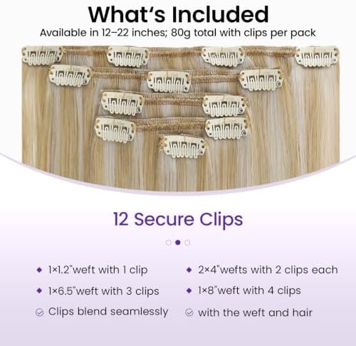 LaaVoo Human Hair Clip In Extensions, 22 Inch 5Pcs 80g - Image 2