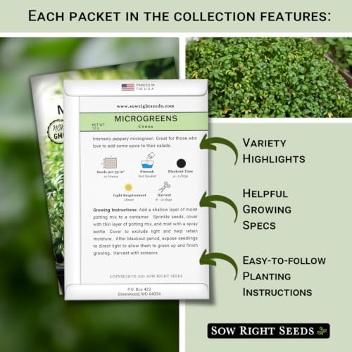 Sow Right Seeds - Large Microgreens Seed Collection for Planting Indoors - Image 2