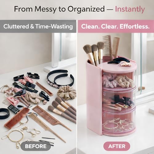 Hair Accessories Organizer, 3-Tier Vanity Caddy, Pink - Image 4