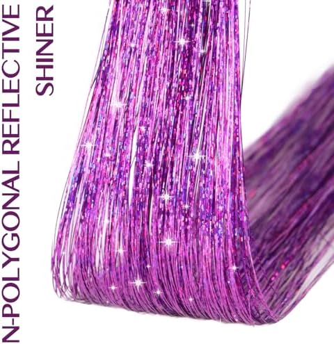 IDN BEAUTY Hair Tinsel Clip In Purple Sparkle Hair Extensions 24 Inch 6pcs - Image 5