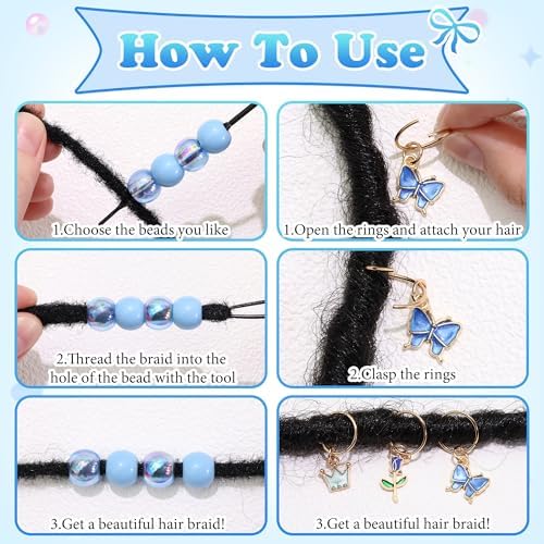 NAISKA 50PCS Blue Beads for Hair Flower Loc Jewelry 5 Styles Hair Charms Heart Butterfly Dreadlock Jewelry Braids Clips Lovely Loc Accessories for Kids Girls - Image 6