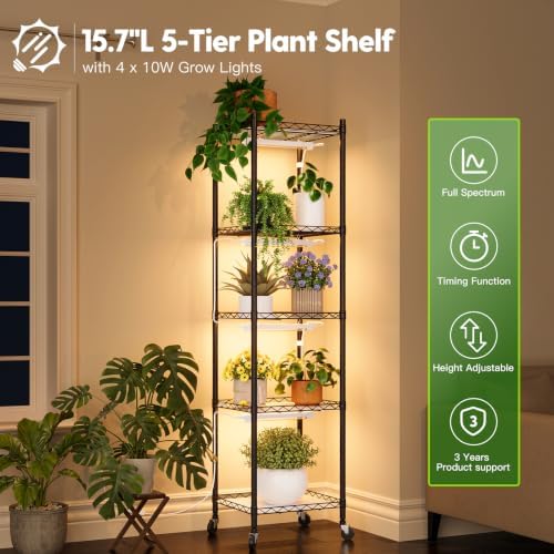 FREELICHT Plant Stand with Grow Light 5-Tier, 4×10W 5000K, 15.7x11.8x61.5IN - Image 2