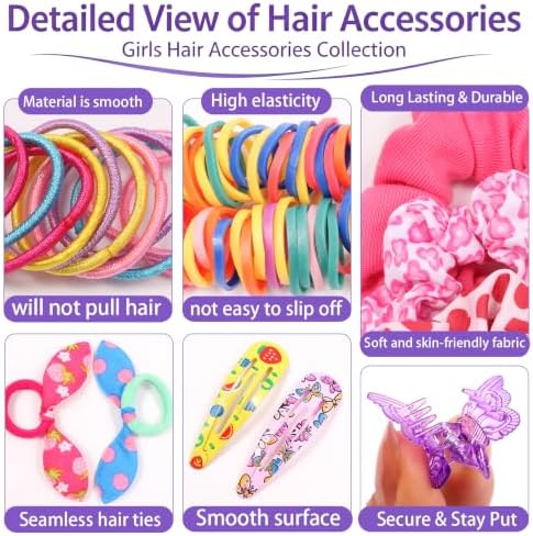 Rosvia Hair Accessories for Toddler Girls,463 Pcs Colorful Hair Ties Set with 26 Pcs Hair Clips,Cute Scrunchies,Butterfly Hair Clips,Ideal Gifts for Girl - Image 5