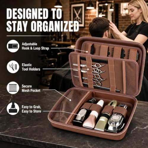 Boobowl Hard Travel Case for Hair Clippers, Hair Cutting Barber Supplies Organizer Bag, Trimmer Storage Holder for Ufree/for Wahl Men Razor Guard Grooming Kits -Box Only (Brown) - Image 3