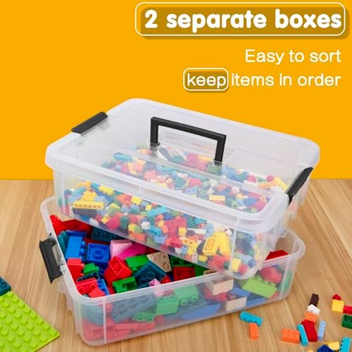 TERGOO 2 Layer Plastic Storage Containers with Lids, Multipurpose Clear Stack & Carry Box, Portable Craft Organizers and Storage Bin for Organizing Art & Craft, Sewing, Makeup, Nail Supplies (Black) - Image 3