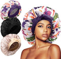 3Pcs Bonnets for Sleeping, Extra Satin Silk Bonnet for Sleeping Women with Tie Band for Curly Hair Jumbo Bonnet Braids by KAFTERI