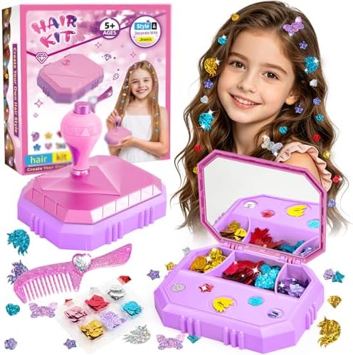 Hair Gem Stamper Kit – Hair Jewelry & Bling Craft Toys for Girls – Sparkling Hair Accessories with Glitter Sequins – DIY Hair Arts Crafts – Birthday Gifts for 5 6 7 8 9 10 11 12 Year Old by GlamLoops