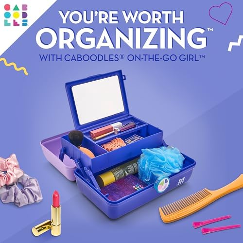 Caboodles On-The-Go Girl Makeup Box, Two-Tone Lilac on Cobalt, Hard Plastic Makeup Organizer Box, Built-In Mirror, Secure Latch for Safe Travel, Spacious Storage for Large Items - Image 2