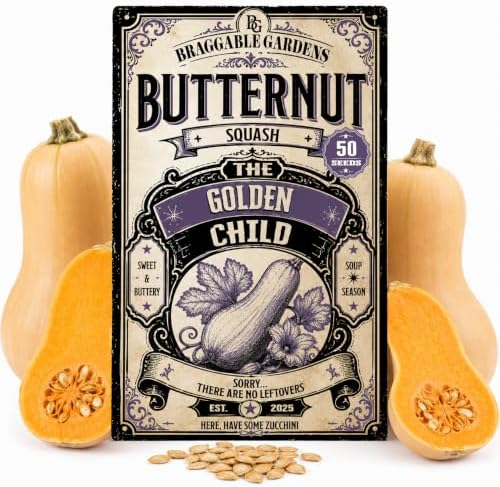 Waltham Butternut Squash Seeds for Planting, Winter Squash Vegetable Seeds, Sweet Orange Flesh with Rich Buttery Flavor, Fall Garden Crop for Soups, Roasting, Baking and Storage by BraggableGardens