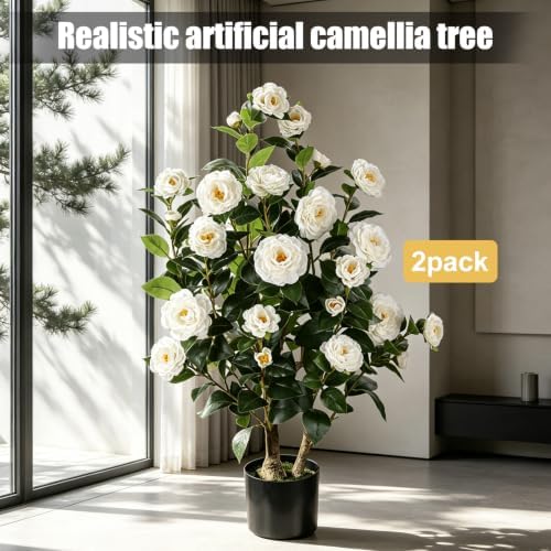 3FT Artificial Camellia Tree, White Flowers, 2 Pack - Image 6