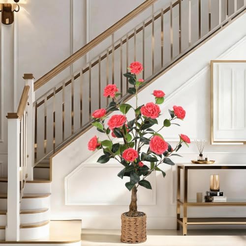 3FT Artificial Camellia Tree, Faux Camellia Plant Outdoor Camellia Flowers Tree Greenery Potted Plant for Living Room Door Patio Deck Yard Décor Outdoor Indoor - Image 7