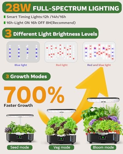 Misting Hydroponic Growing System Kit 15-Pods Indoor Smart Herb Garden Planter with LCD Touch Panel 6L Large Tank for Herb/Vegetables/Flowers/Fruits,Gardening Gifts for Women Men Beginners-Black - Image 5