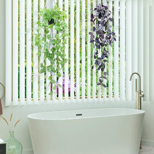 LOYWREE 3Pack Small Fake Hanging Purple Plant Artificial Potted Plants Indoor 39-in Long Faux Dark Black Vine Plant for Shelf Home Office and Outdoor Garden Decor (Black Pot) - Image 4