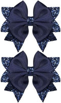 Navy Blue Glitter Hair Bow Alligator Clips 3.5" Aesthetic Ribbon Ponytail Hair Barrettes for Toddler Teen Baby Girls School Kids Birthday Wedding Party Dress Decor Accessories 2pc by KCHIES-AccessoryCollection