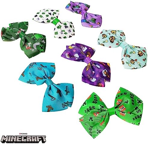 LUV HER Minecraft Kids Hair Bows - 7 Pcs 4 Inch Bundle - Hair Accessories Gift Set - Hair Bows for Kids - Multicolor Hair Clip with Alligator Clip - Ages 3 + - Image 2