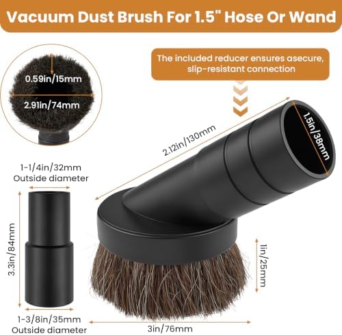 1.5" Round Soft Horse Hair Vacuum Dust Brush with 32-35mm Adapter - Image 2