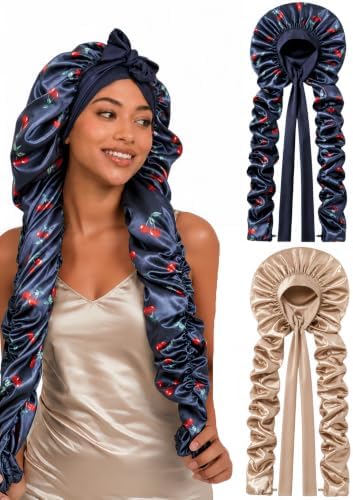 Double Layer Slik Like Satin Bonnet, 33-43" XXL Bonnet for Braids Long Hair by Kemispary
