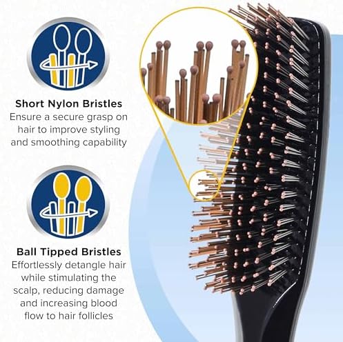 Giorgio Gentle Black Full Size Hair Brush – 7.75 Inch, Men, Women & Kids, Soft Bristles for Sensitive Scalp, Detangler Brush, Scalp Massager, Wet or Dry - Image 3