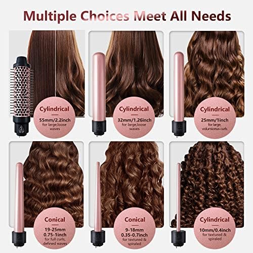 Curling Iron Set, 6 in 1 Hair Curling Wand with Curling Brush and 5 Interchangeable Ceramic Curling Wand(0.35'-1.25') Tourmaline Hair Curler, Instant Heat Up Curling Iron for Long Hair Women - Image 4